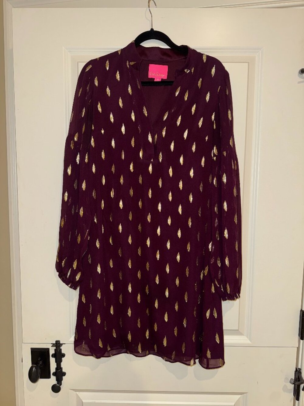Lilly Pulitzer Maroon & Gold Long Sleeved Dress Size 10
